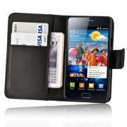 Black Wallet Leather Case for Samsung Galaxy S2